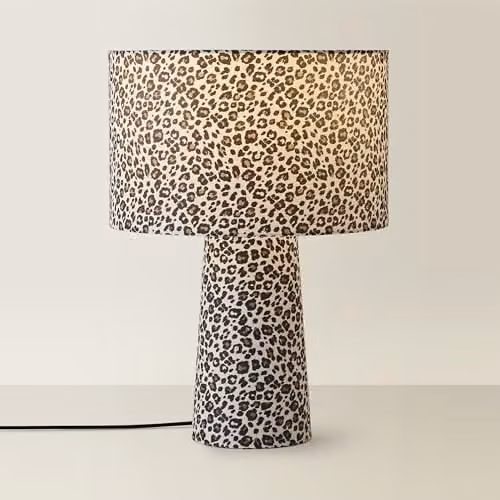 ValueLights Bertie Leopard Print Fabric Table Lamp in Beige and Multicolour – 1