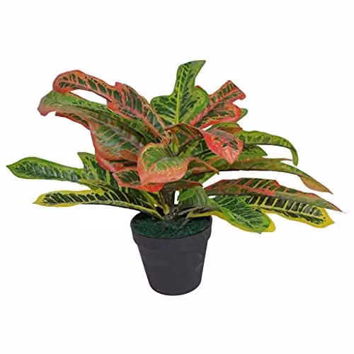 Leaf Design Multicolour Tropical Artificial Potted Plant for Tabletop, H 40.0 cm x W 12.5 cm x D 12.5 cm – 1