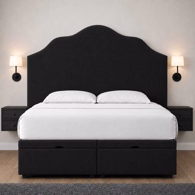 K Mehmood Enterprise Ltd Modern Blue Fabric Upholstered Gas Lift Storage Bed with Headboard, W/D/H: 140 x 200 cm