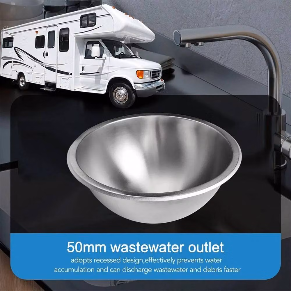 NESTLUNE Round Stainless Steel Small Kitchen Sink for Caravans, Silver, Diameter: 26.5 cm – 2