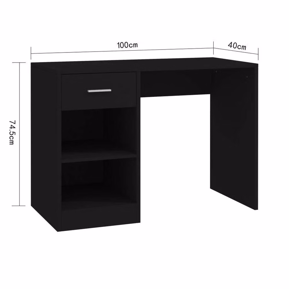 ERGOVEXA Computer Desk with Drawer and Shelf, Black, W: 100 cm, D: 40 cm, H: 74.5 cm – 2