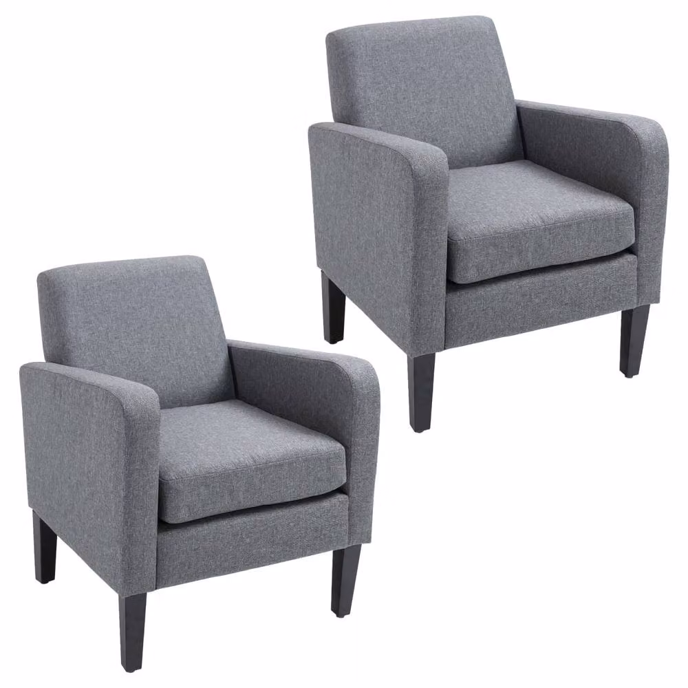 Wyld Haus Sesuma Set of 2 Modern Grey Fabric Accent Armchairs with Black Rubberwood Legs – 2