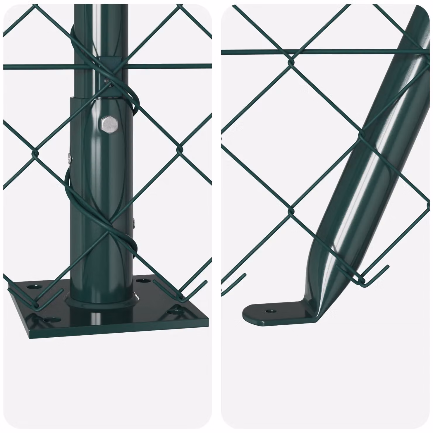 Berkfield Home Green Galvanised Steel Chain Link Fence with 7 Flanged Posts, W: 10 m, H: 0.6 m – 4