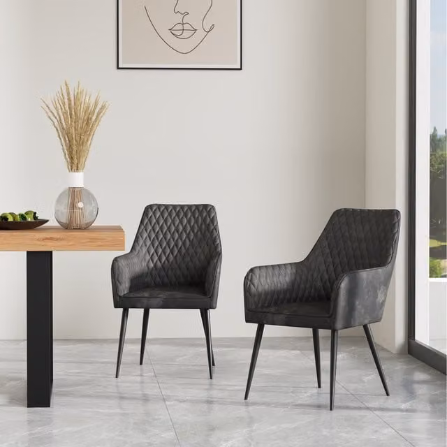 More4Homes Set of 8 Modern Fabric Dining Chairs with Armrests in Grey