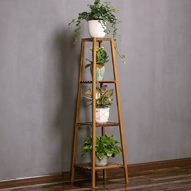 Livingandhome Vintage 2-Tier Ladder Plant Stand, Brown, Height: 120 cm