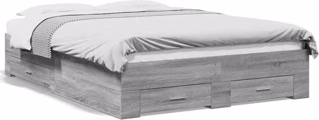 Berkfield Home Double Bed Frame with Drawers in Grey Sonoma, W: 135 cm, L: 190 cm – 1