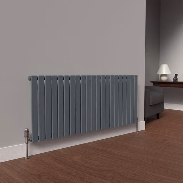 Lux Heat Single Flat Horizontal Coloured Steel Radiator in Grey, W: 60.0 cm, H: 147.0 cm