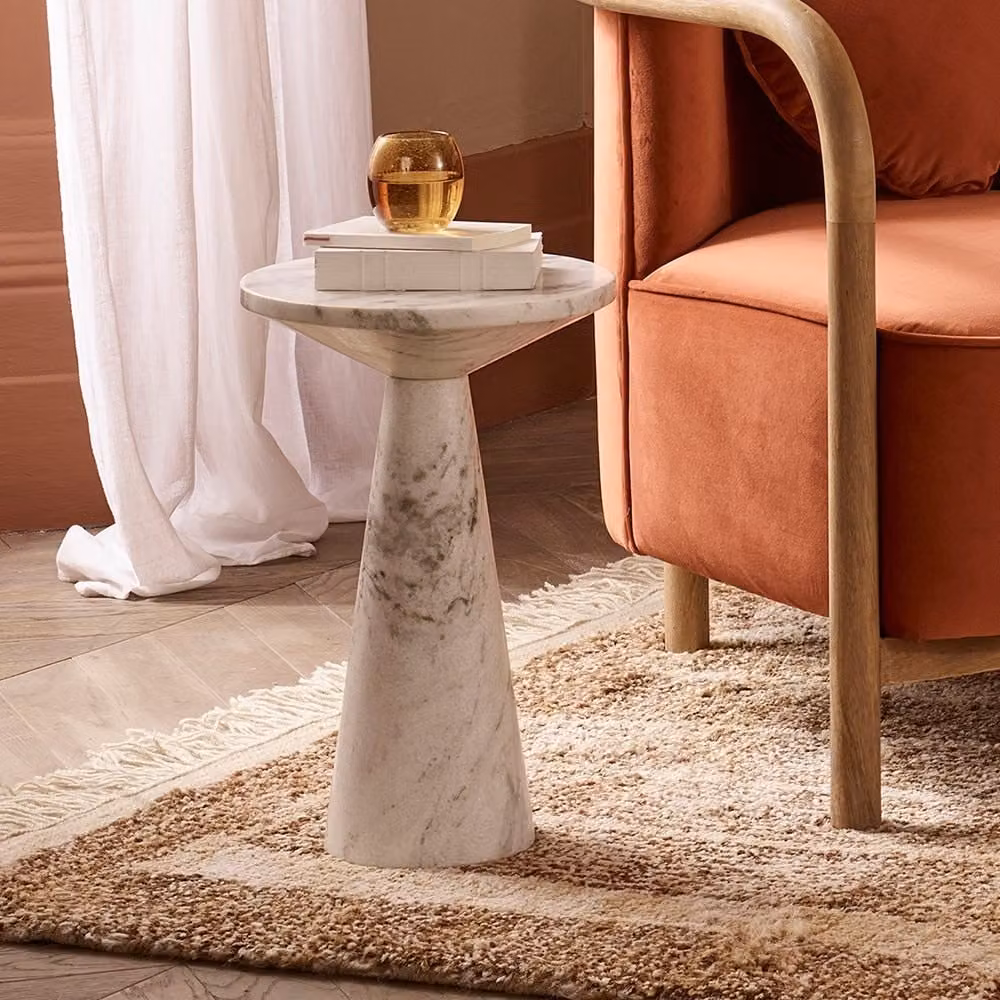 Atkin and Thyme Basso Round Marble Side Table in Fantasy Brown and White