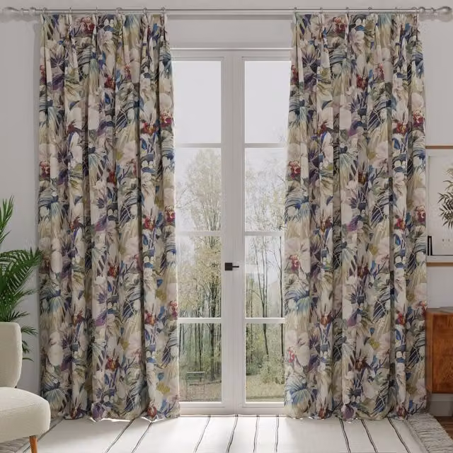Terrys Moorea Made to Measure Blackout Floral Cotton Curtain Panel in Blue and Multicolour