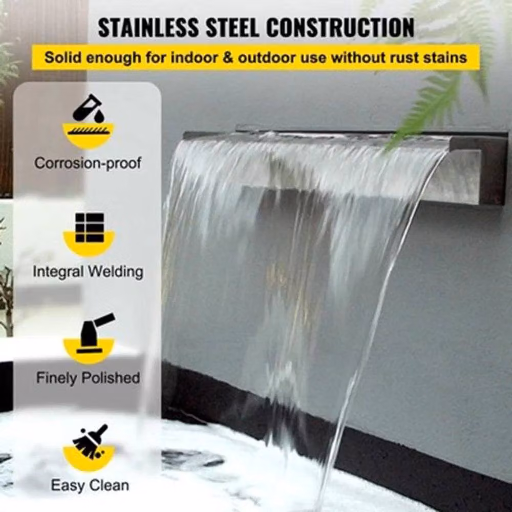 KORVIXA Stainless Steel Waterfall Blade Spillway Koi Pond Fountain in Silver, W: 60 cm, D: 30 cm, H: 30 cm – 2