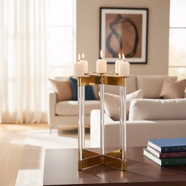 Orsina Lucita Gold Metal Tabletop Candelabra for Taper and Pillar Candles
