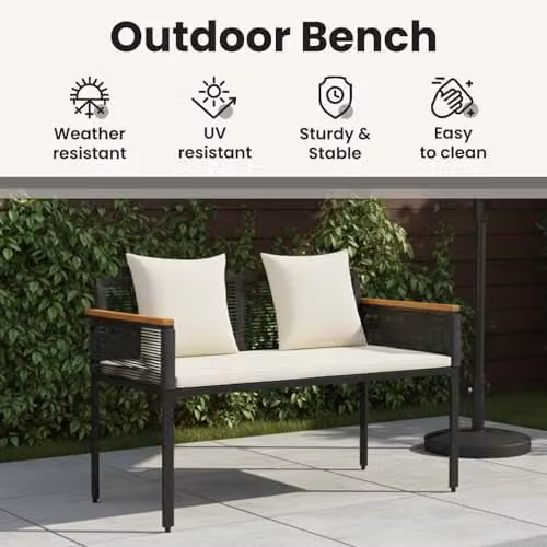 vidaXL 2-Seater Poly Rattan Outdoor Bench with Armrests, W/D/H: 117 x 54 x 74.5 cm – 3