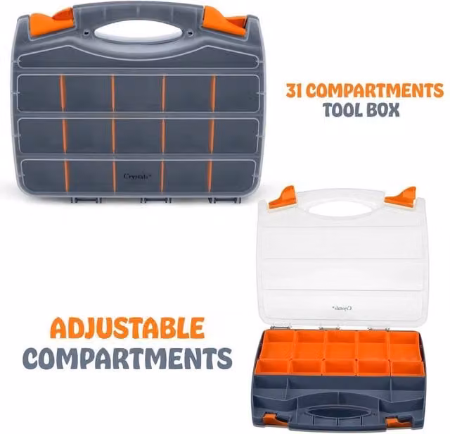 FLAVORA 31 Compartment Double Sided Tool Storage Case, Grey, W: 52 cm, D: 52 cm, H: 30 cm – 1