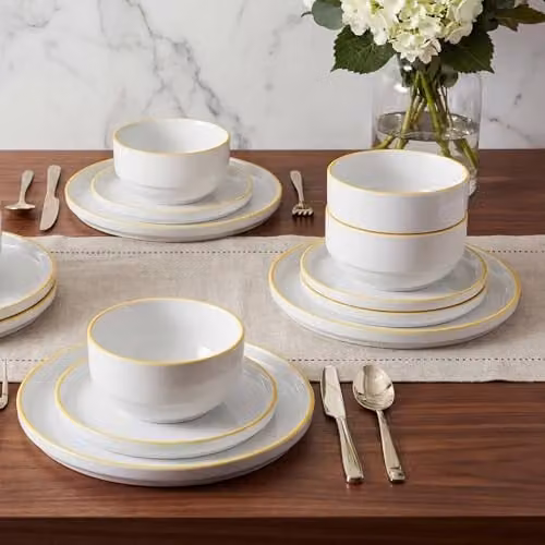 Waterside 12-Piece White and Yellow Porcelain Dinner Set – 3