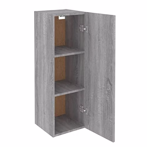 vidaXL Set of 2 Modern Wall-Mounted Grey TV Cabinets with Hinged Doors and Internal Shelves, W/D/H: 30.5 x 30.0 x 90.0 cm – 4