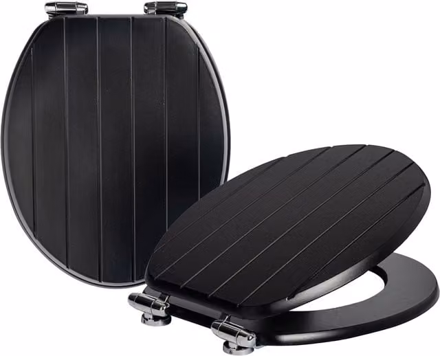 Harbour Housewares Pack of 2 Soft Close MDF Wooden Toilet Seats in Black