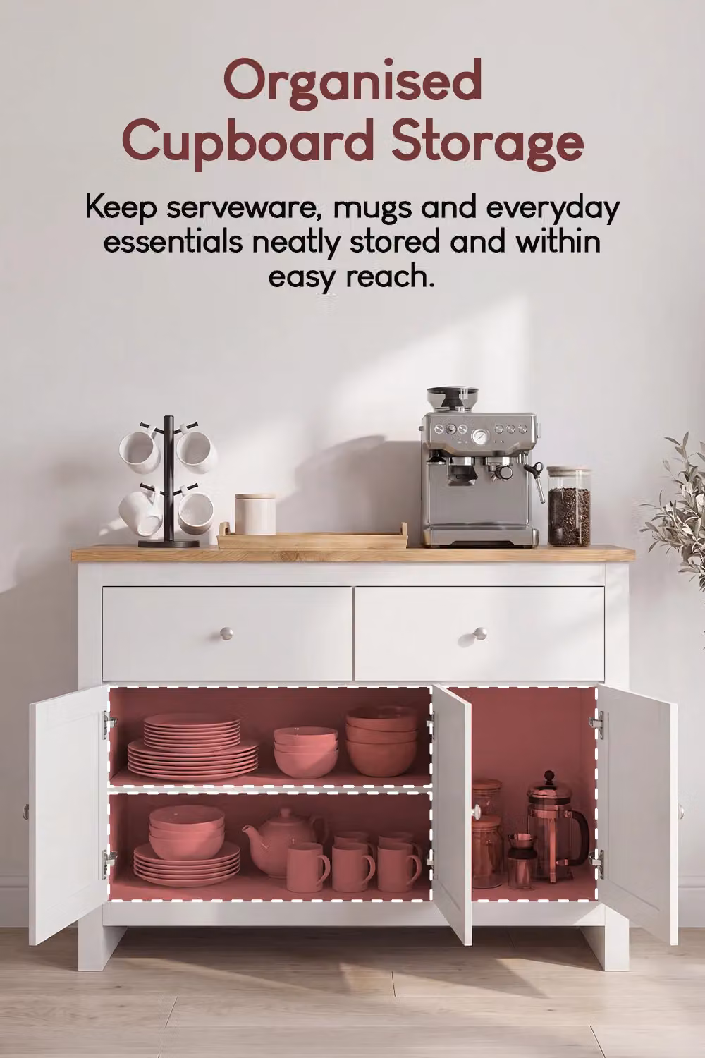 Vida Designs Arlington 2 Drawer 3 Door Sideboard Storage Organiser in White – 3