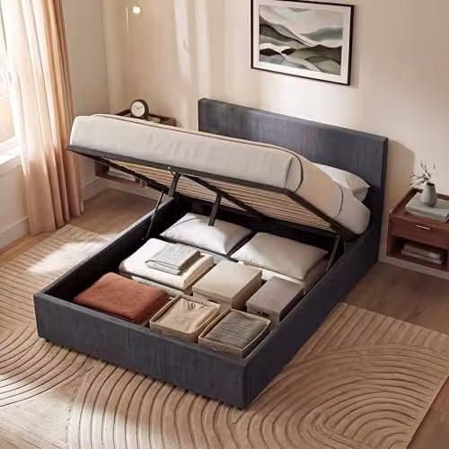 Vida Designs Veronica Double Ottoman Bed Frame in Dark Grey Linen, H 82 x W 144 x D 200 cm – 3