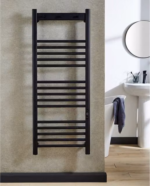 Lux Heat Dry Electric Smart WiFi Stainless Steel Towel Radiator in Black
