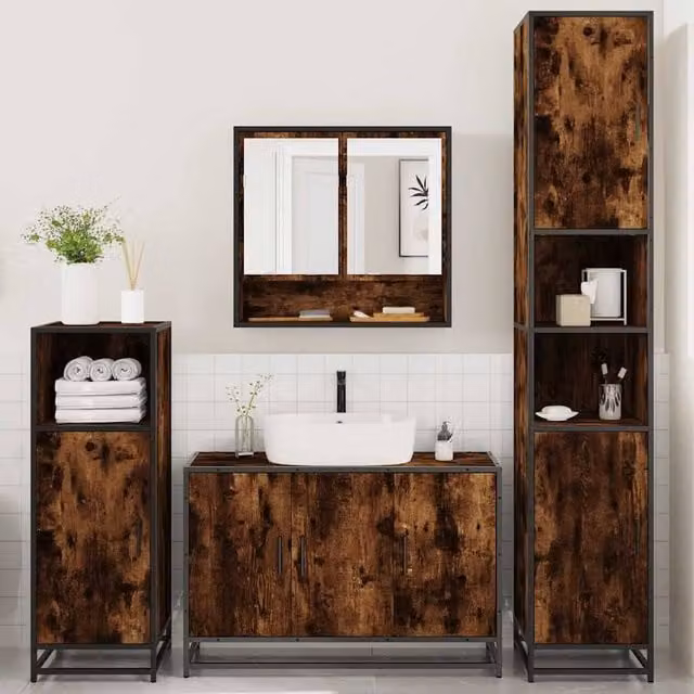 Berkfield Home 4-Piece Smoked Oak Bathroom Furniture Set in Brown