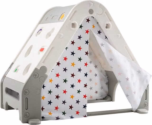 Costway Kid's Hideaway Play Tent and Playhouse in Grey and White