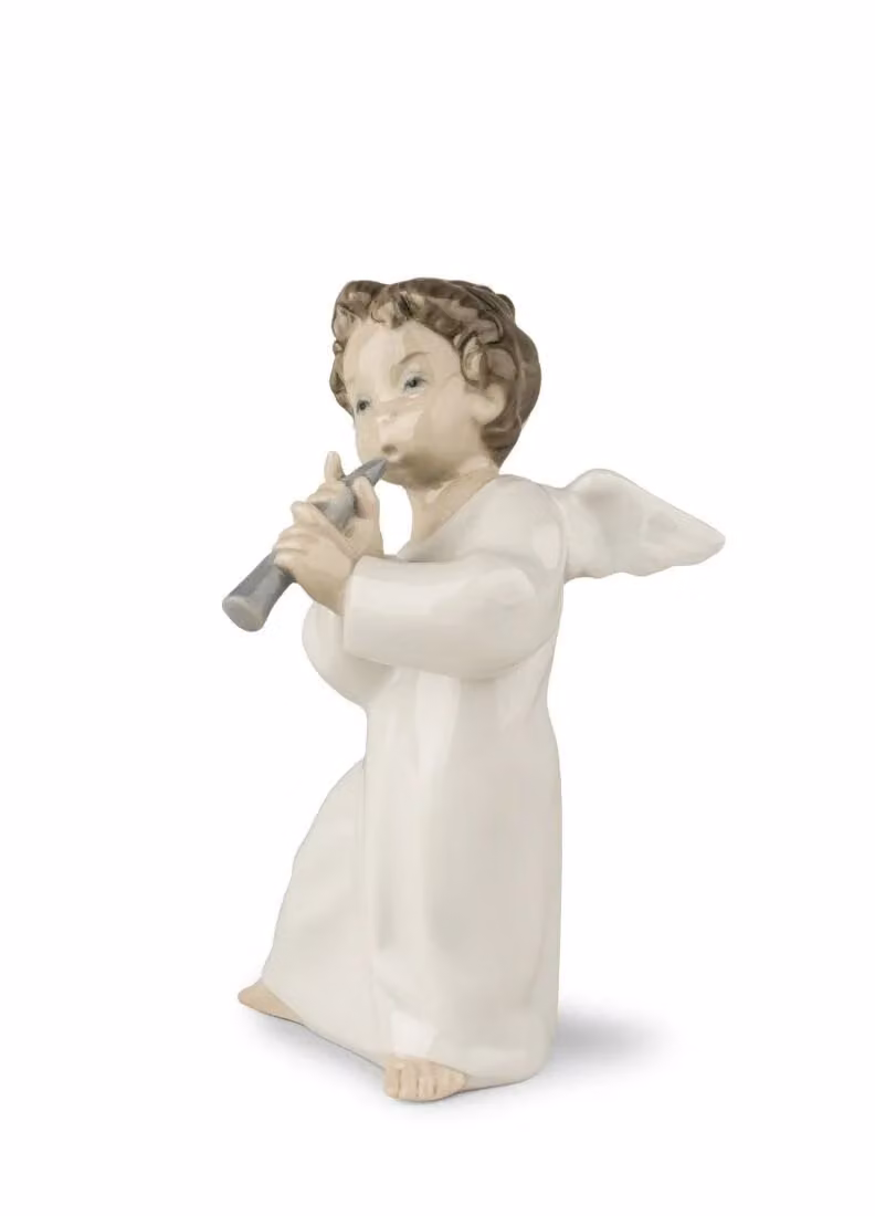 Lladró Angel with Flute Porcelain Figurine in White