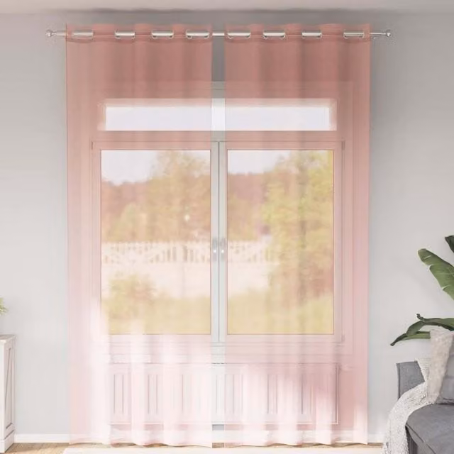 Berkfield Home Pink Voile Fabric Panel Curtains with Eyelets, W: 140 cm, H: 260 cm, 2 Pack