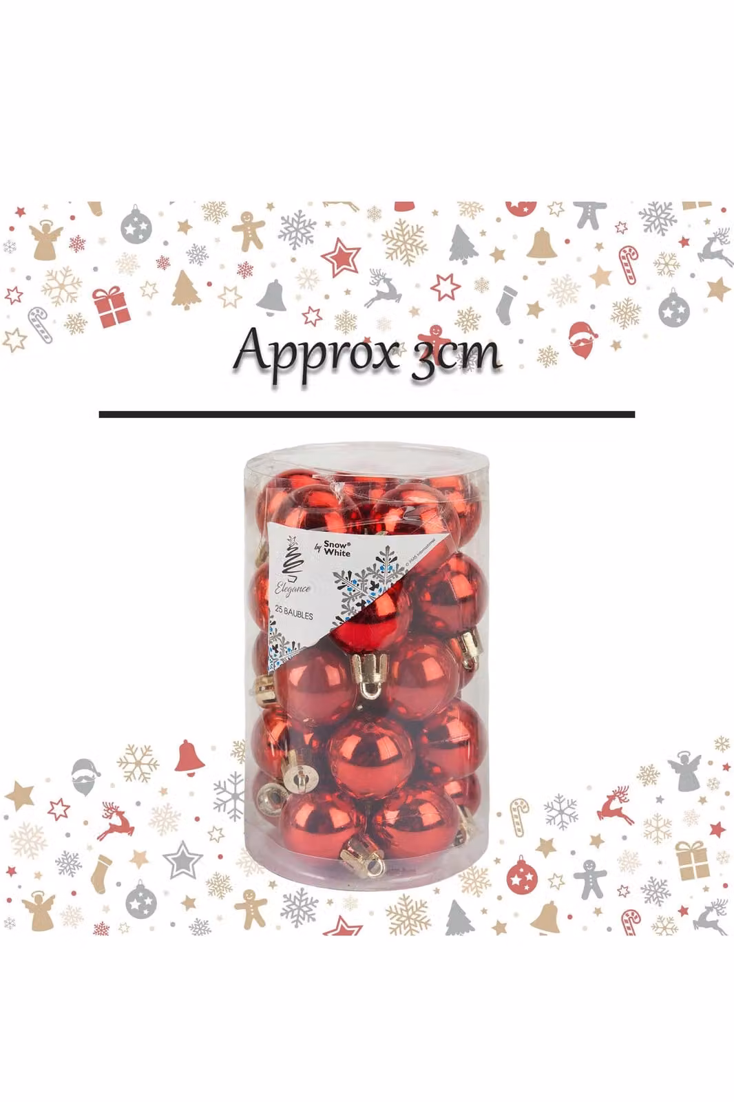 VFM e-Store Red Round Christmas Bauble Hanging Tree Ornaments, Pack of 25, Diameter: 3 cm – 2
