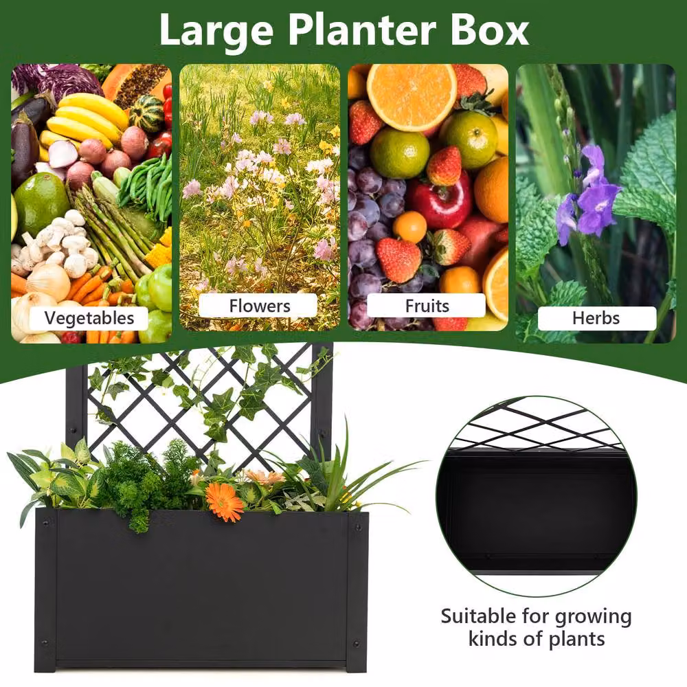 Costway Elevated Lattice Metal Planter Box with Trellis, Black, Height: 112 cm – 5