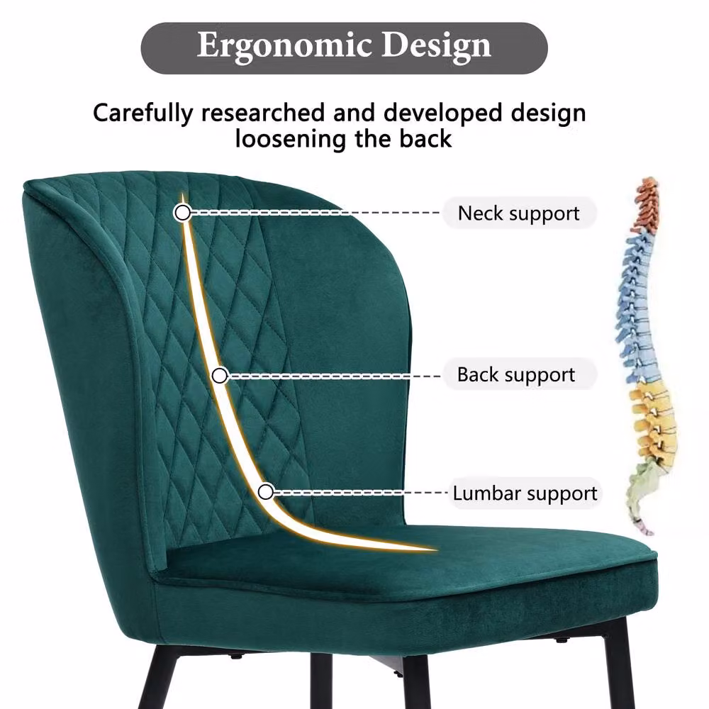 Rolipo Set of 2 Modern Dark Green Velvet Dining Chairs with Metal Legs – 5