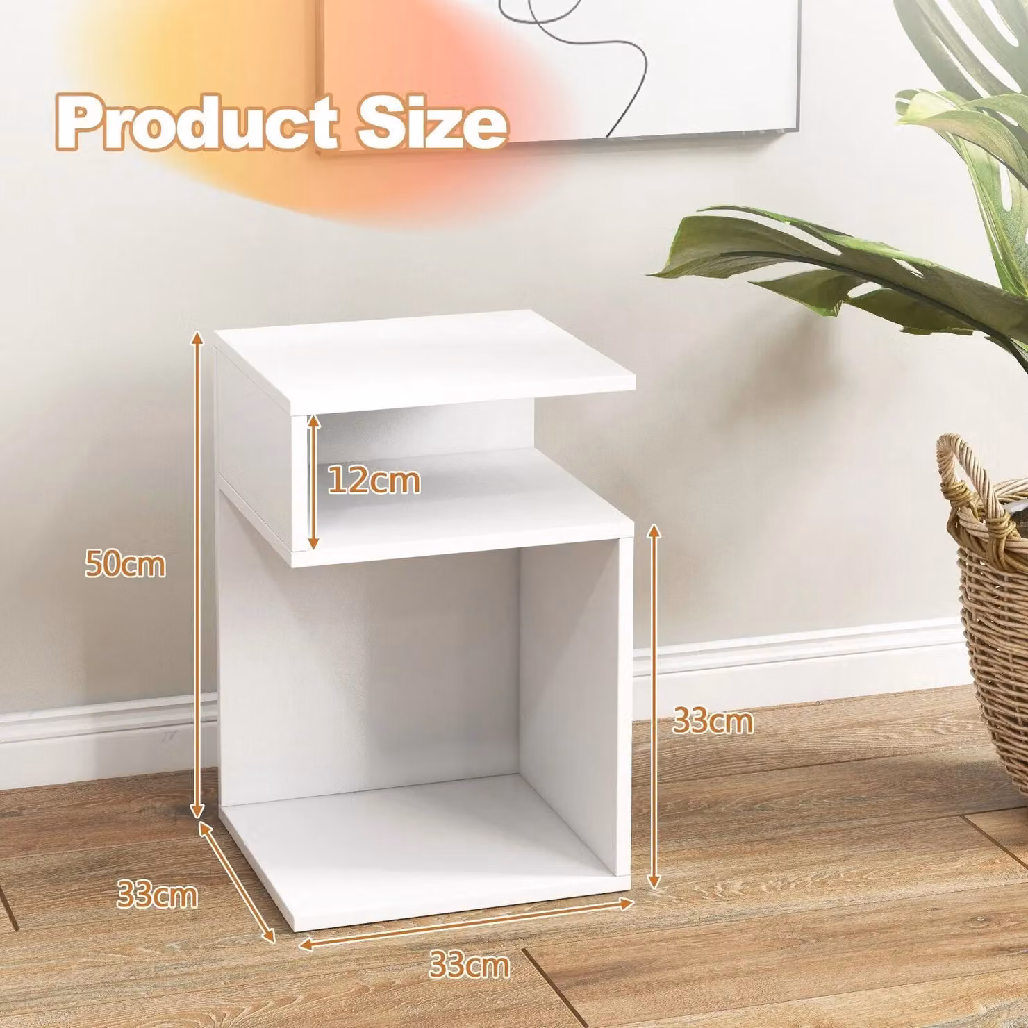 Costway Modern S-shaped Bedside Table and Sofa End Table in White – 2