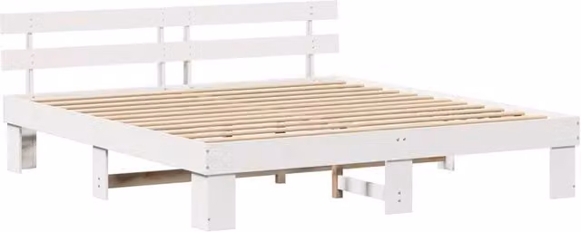 Berkfield Home White Lacquered Solid Pine Bed Frame with Headboard W/D/H: 180 x 200 cm