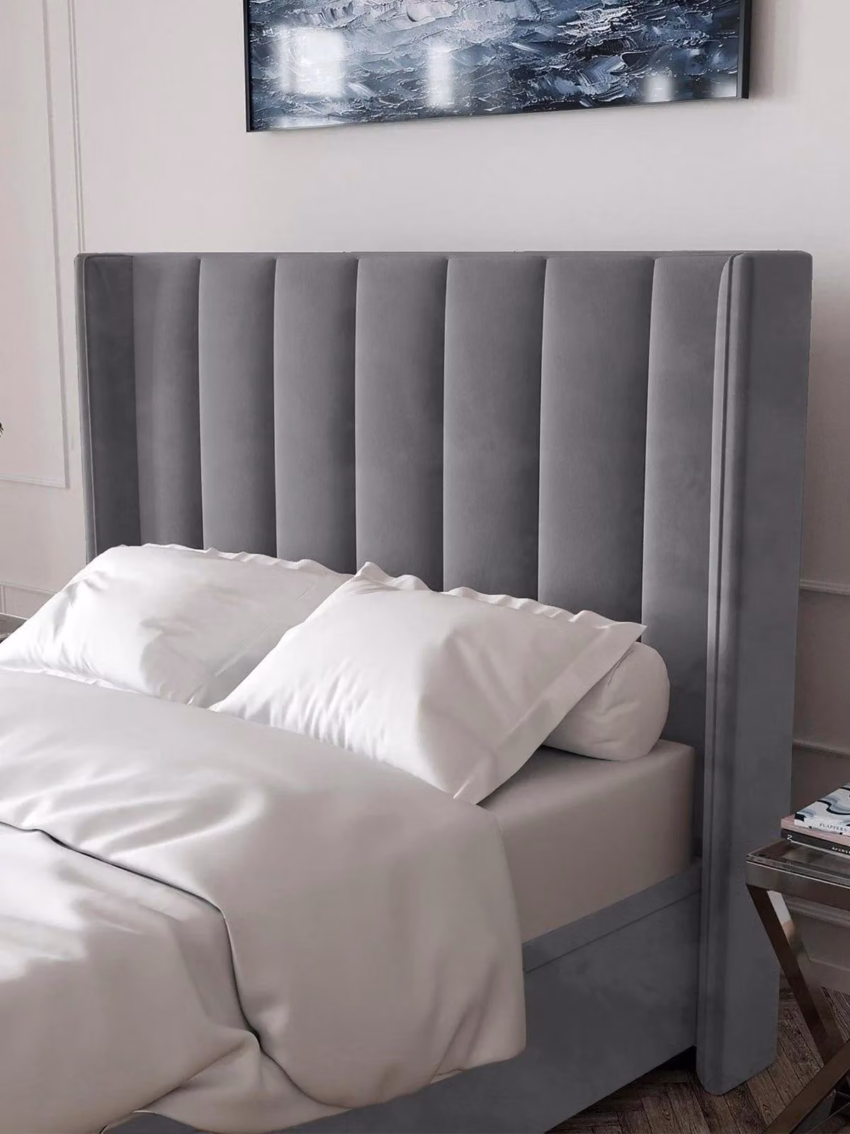 Dakota Grey Double Velvet Upholstered Headboard