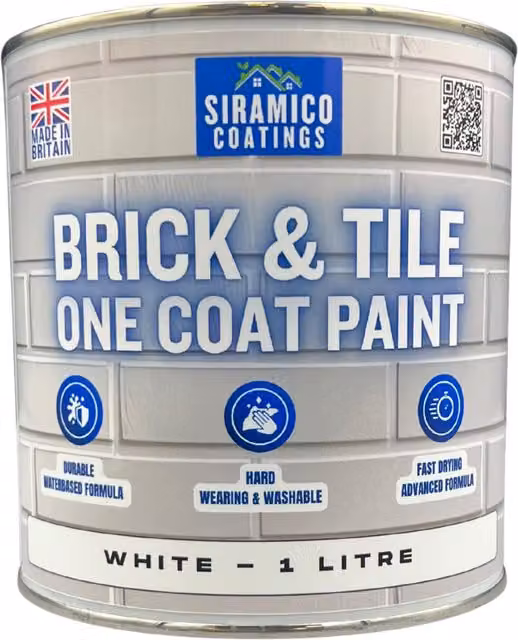 Siramico Coatings Matt White Water Based Brick and Tile Paint, 1 l