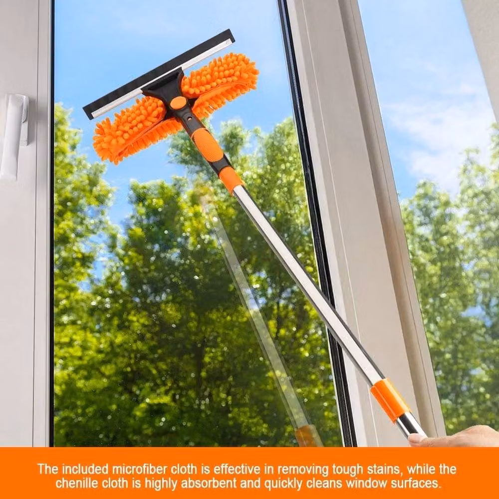 KORVIXA Extendable Telescopic Squeegee Cleaner with Rubber and Microfibre, Orange – 3