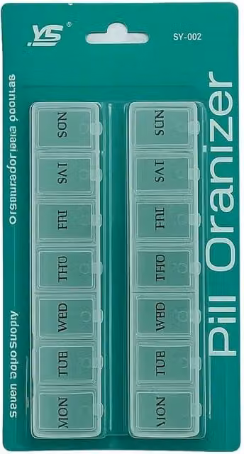 NESTLUNE 2-Pack Weekly 14-Compartment Pill Box Tablet Organiser in Clear