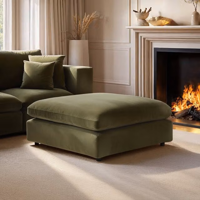 Solace+Co Asher Green Velvet and Bouclé Cylindrical Footstool