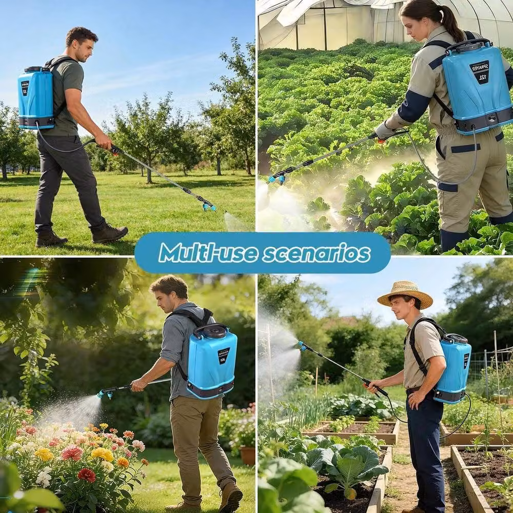 Kelvenix 12L Electric Cordless Knapsack Pressure Sprayer in Blue with Rechargeable Battery and Quick Charger – 3