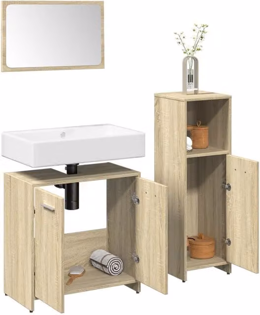 Berkfield Home 3 Piece Modern Bathroom Furniture Set in Sonoma Oak and Brown