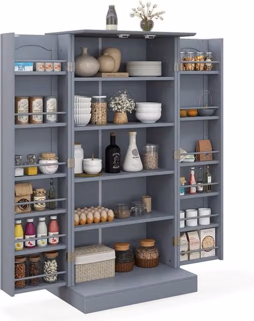 Costway Modern Matt Grey Kitchen Food Pantry Cabinet