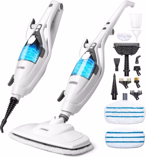 Vonhaus 10-in-1 Steam Mop Broom in White and Grey