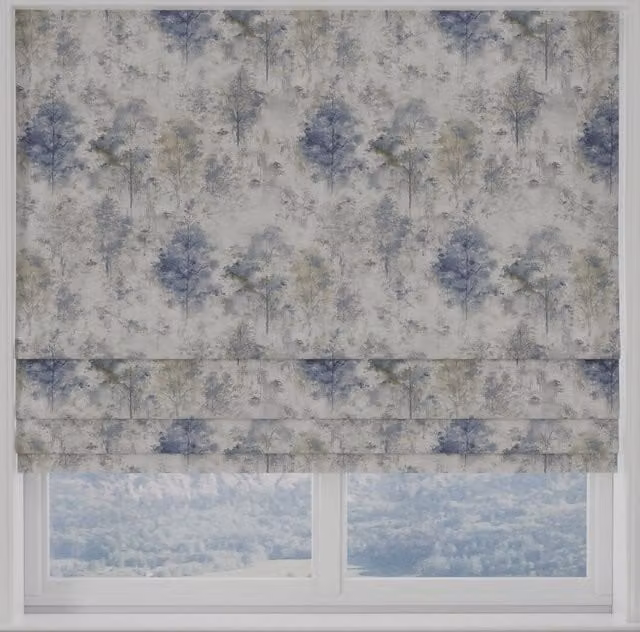 Terrys Made to Measure Blackout Roman Blind in Blue Floral Nature Design