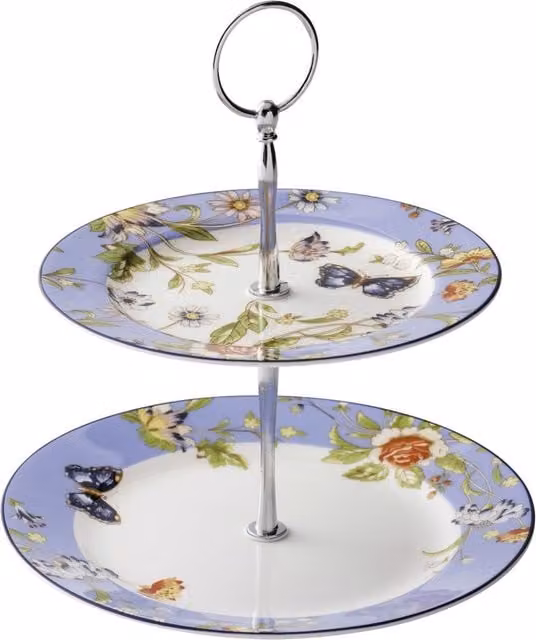 Aynsley China Cottage Garden Two-Tiered Round Floral Bone China Cake Server in Multicolour