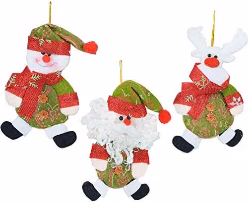 Shatchi Set of 3 Handmade Multicolour Christmas Tree Hanging Decorations featuring Santa, Snowman, and Reindeer Figures