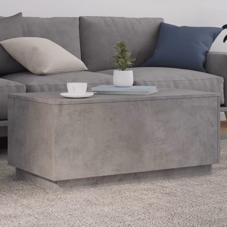 Berkfield Home Modern Coffee Table with LED Lights in Concrete Grey, W/D/H: 90 x 50 x 40 cm