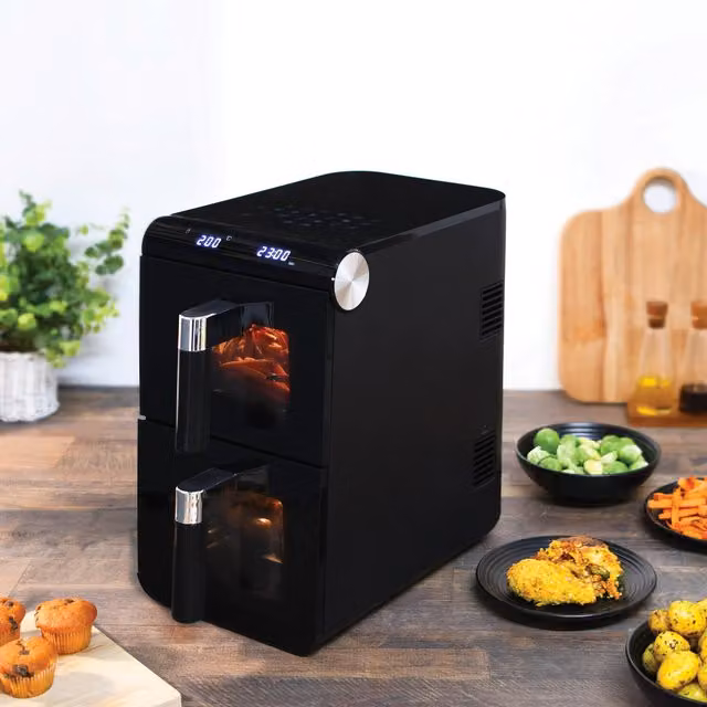 Kitchen Master Dual Stack Air Fryer with Window, 11L, Black