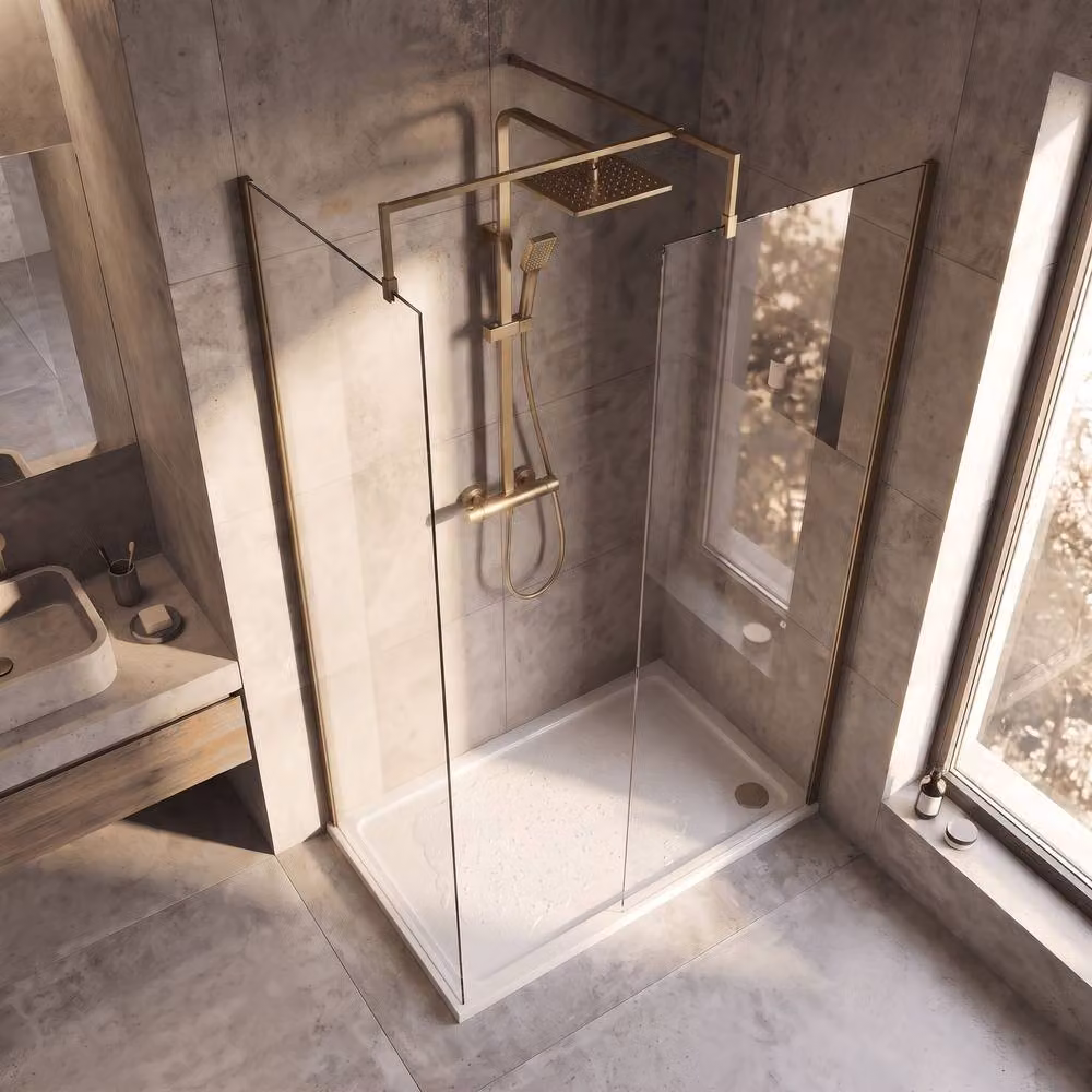 Balterley Brushed Brass Walk-In Wetroom Shower Bundle with Rectangular Glass Tray, Gold, W: 120 cm, D: 80 cm – 2