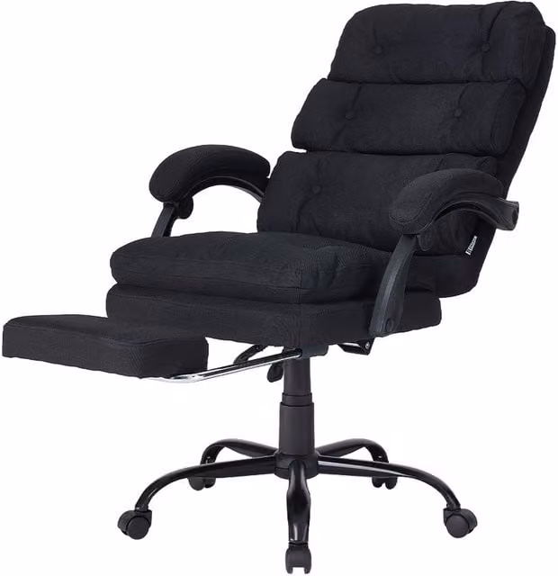 Livingandhome Ergonomic High Back Office Chair with Footrest and Headrest in Black Fabric