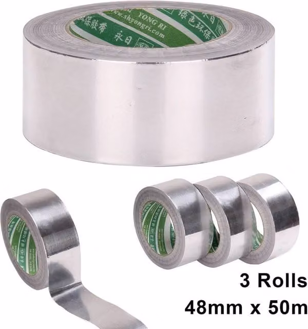 FLAVORA 3 Rolls of Silver Aluminium Foil Tape, Width: 48 mm, Length: 50 m