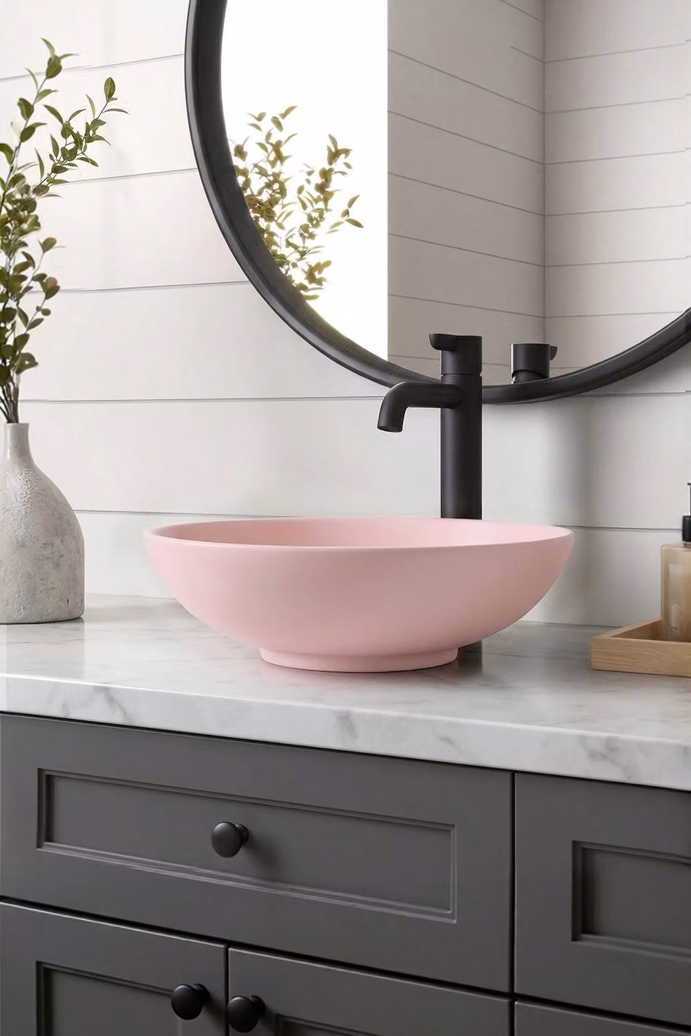 Living and Home Ceramic Round Countertop Washbasin with Waste Kit in Pink – 2
